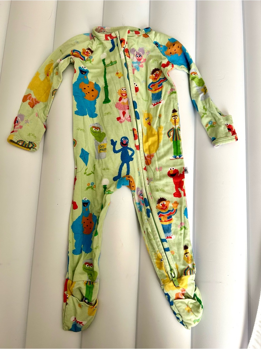 Sesame Street Light Green Character Zip Footed Pajama Onesie
